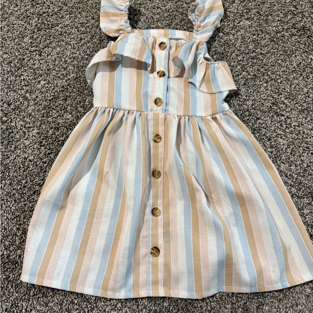 Striped Kids Dress in Blue and Tan